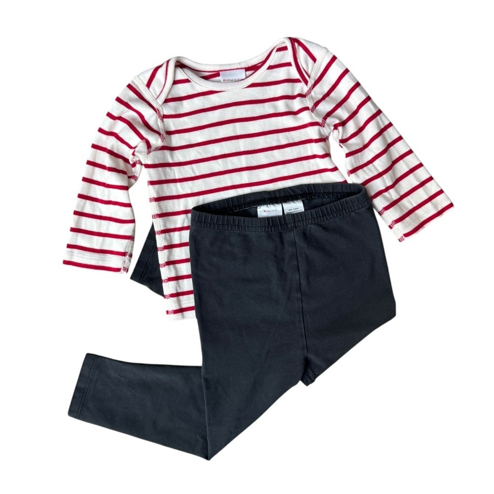 Hanna Andersson Red White Striped Shirt (18-24M) and Leggings (2T) Set